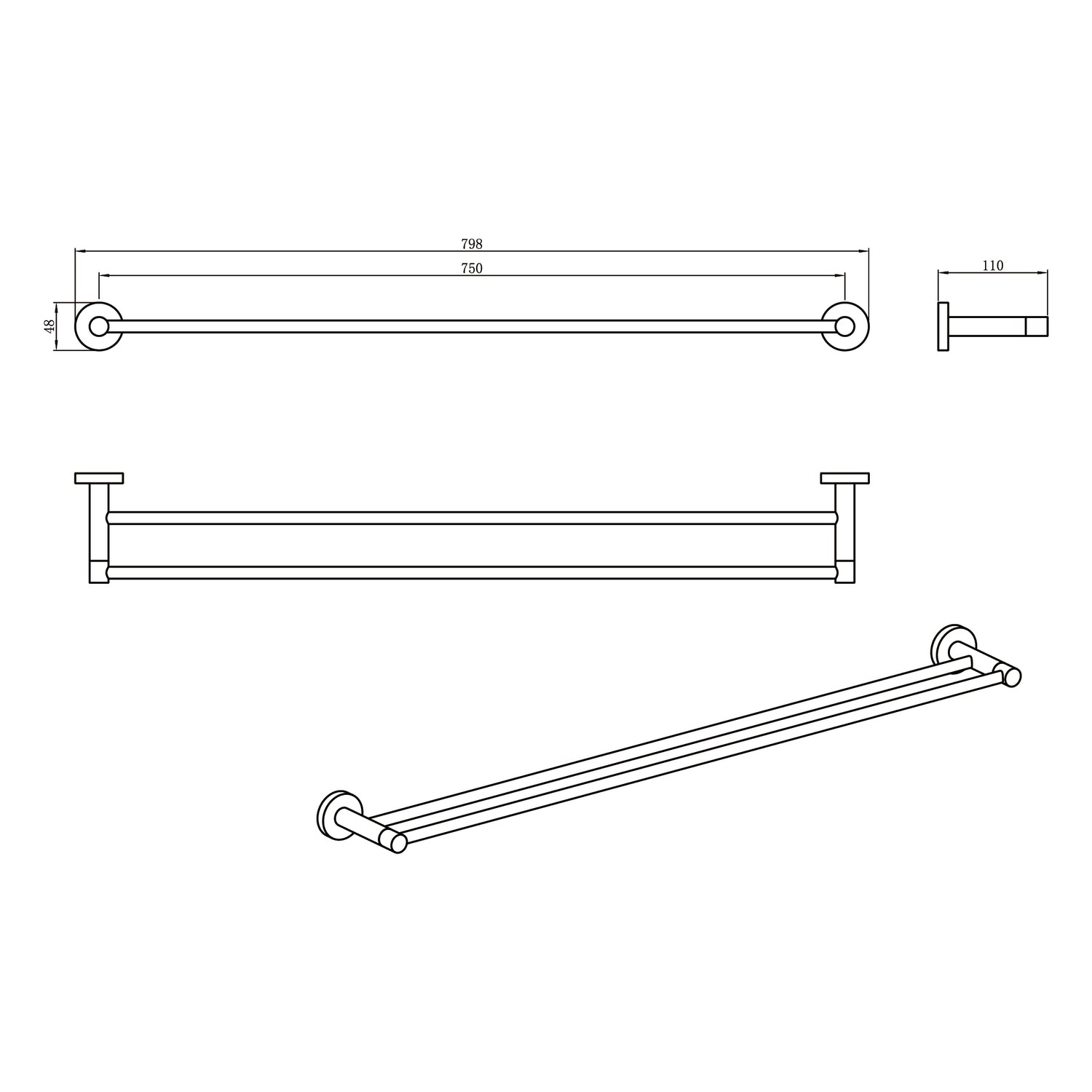 800mm Double Towel Rail Matte Black