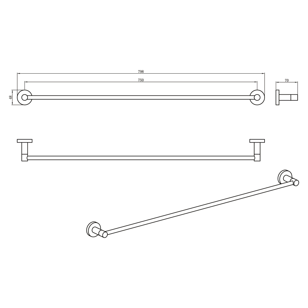 800mm Single Towel Rail Chrome