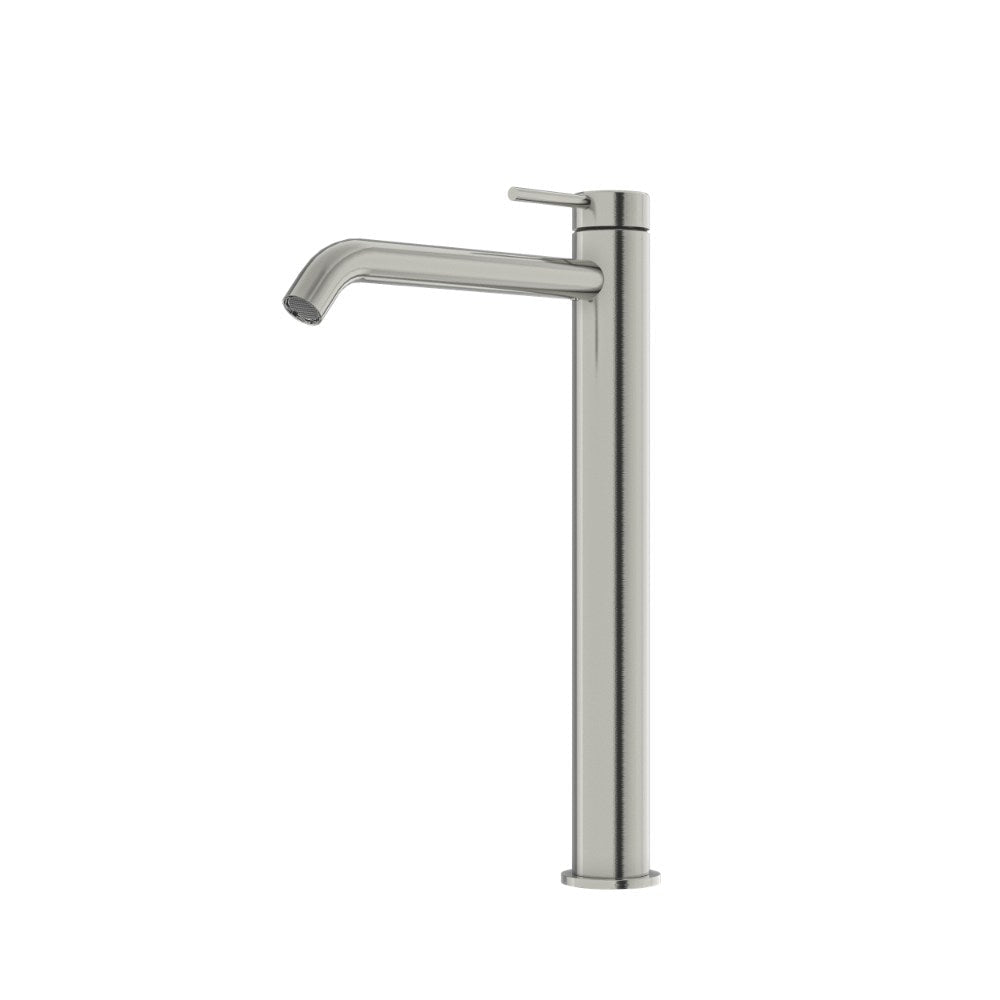 Curved High Rise Basin Mixer Brushed Stainless Steel