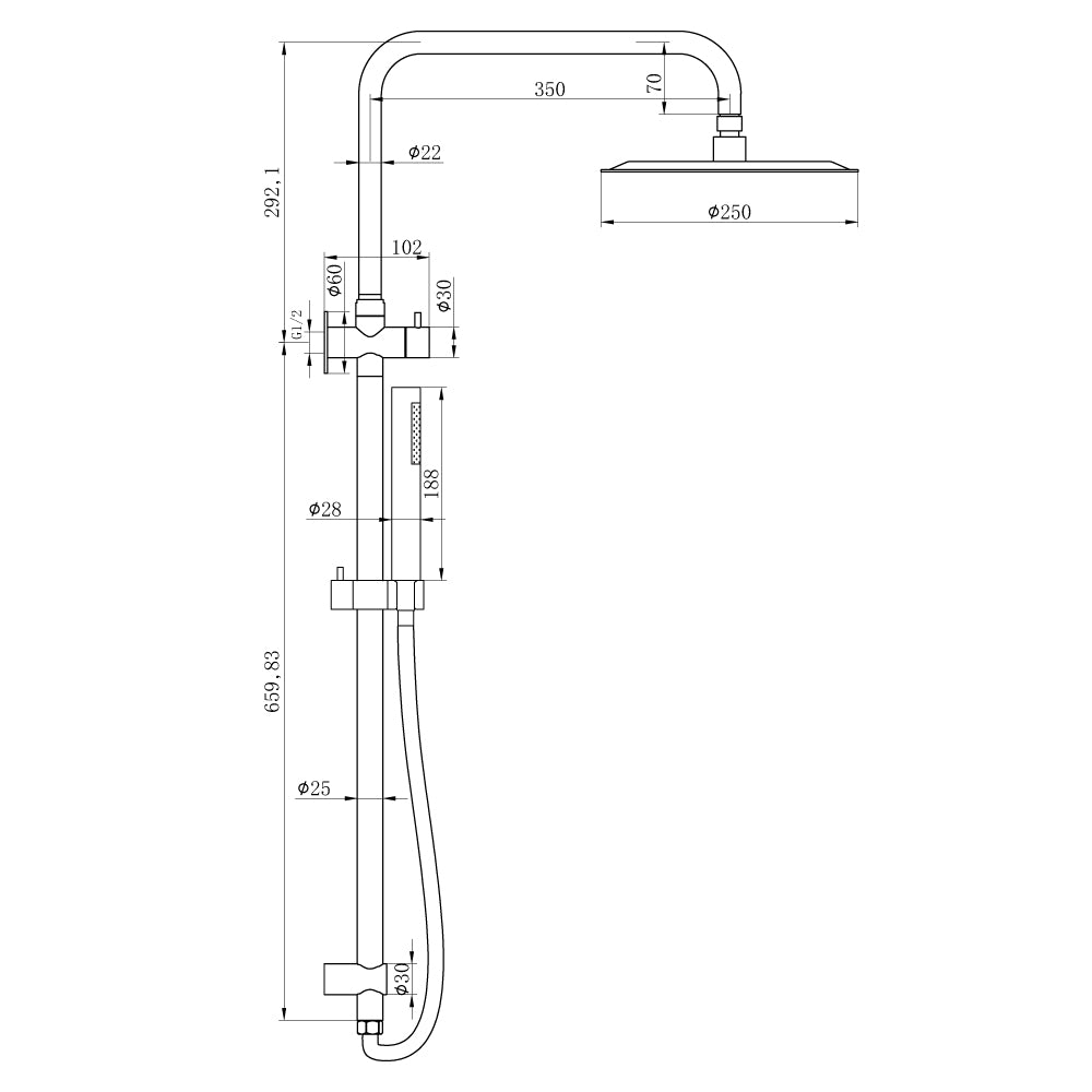 Twin Shower On Rail - 3 Packs Brushed Copper