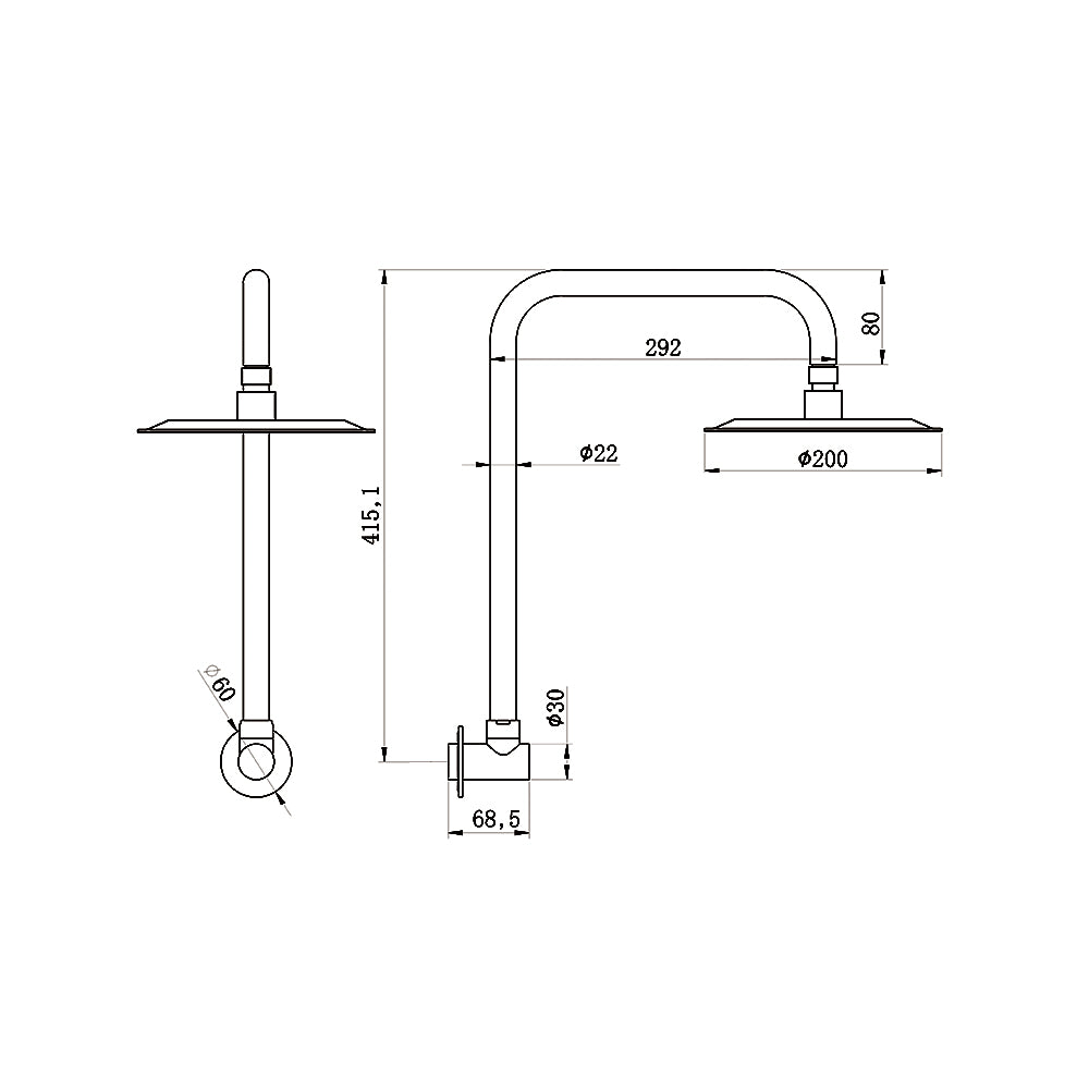 Gooseneck Shower Arm & Head - 2 Pack Brushed Stainless Steel
