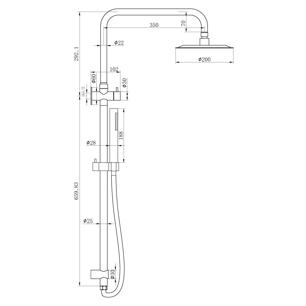 Twin Shower On Rail - 3 Packs Brushed Copper