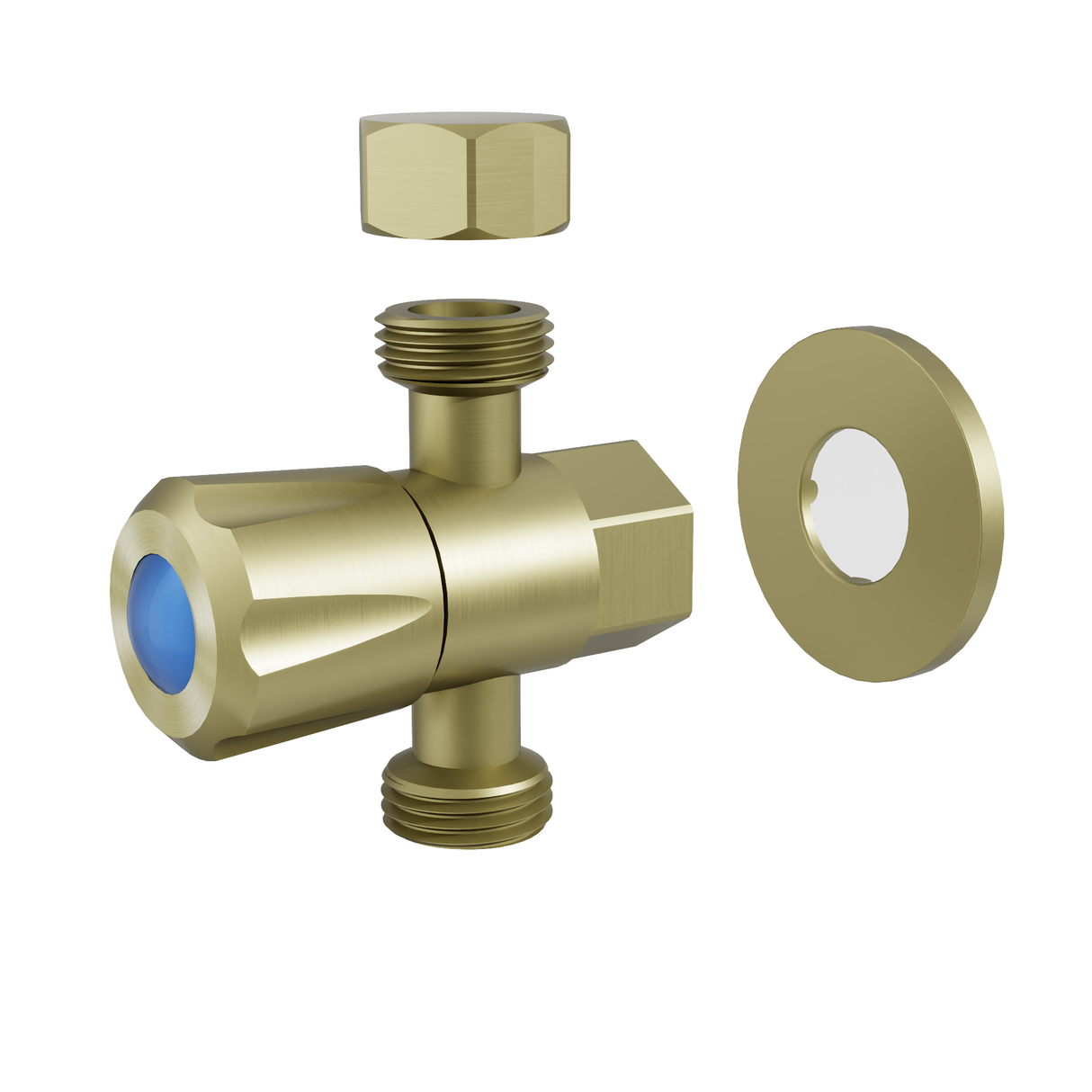 DN15 15x15x15mm 1/4 Turn C/D Three Way Stop Tap With Cover Plate Brushed Gold