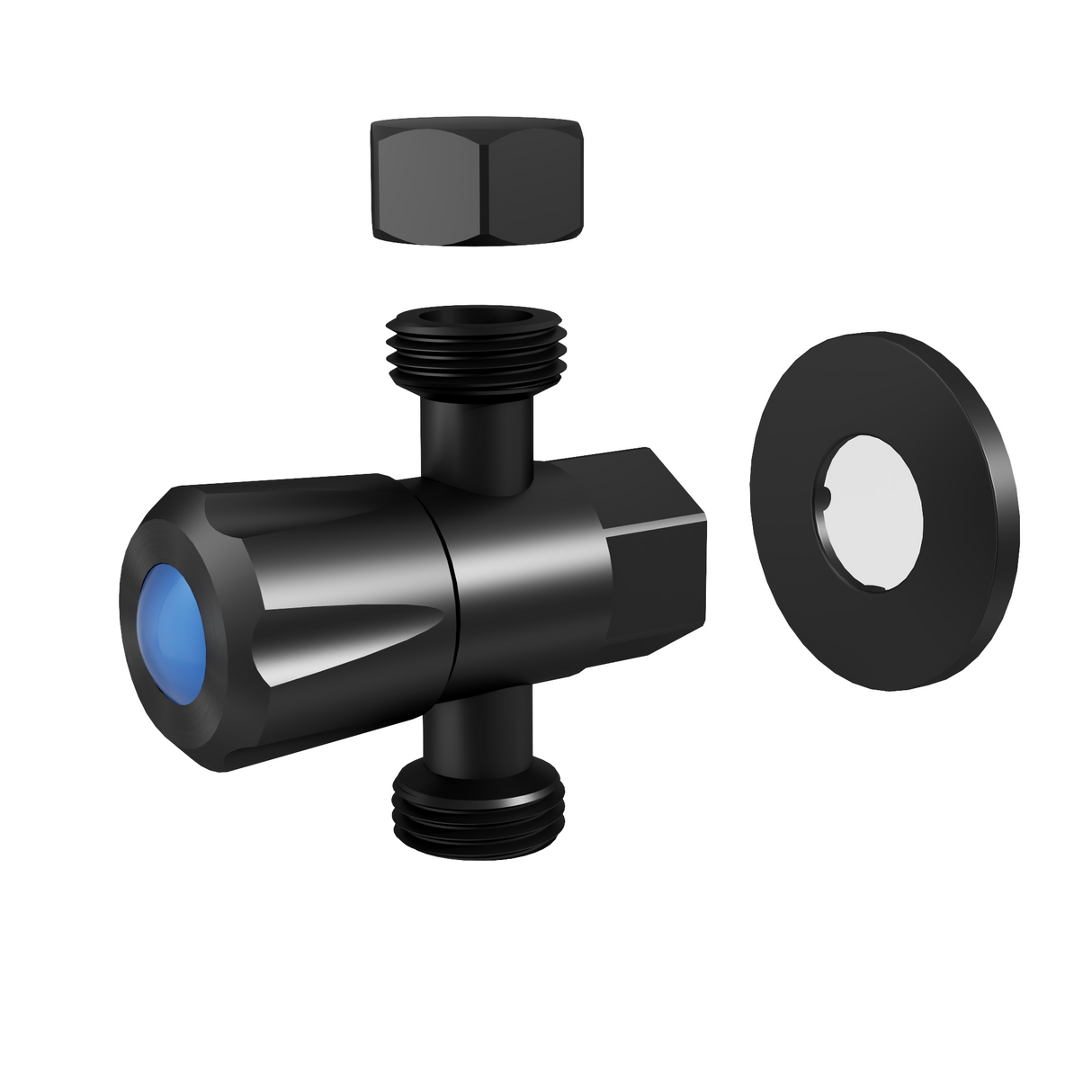 DN15 15x15x15mm 1/4 Turn C/D Three Way Stop Tap With Cover Plate Matt Black