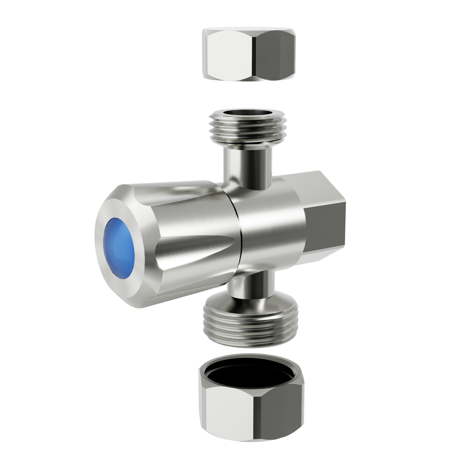 DN15 15x15x20mm 1/4 Turn C/D Three Way Stop Tap Brushed Stainless Steel