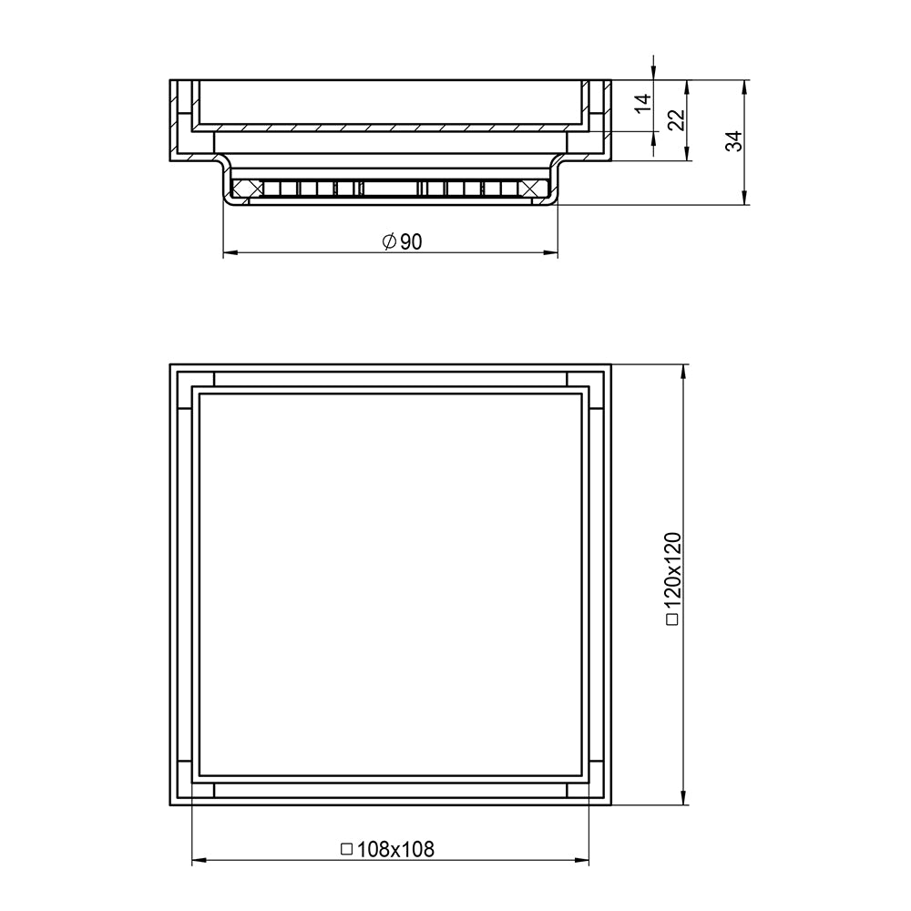 DN100 #316 S/S Tile Insert Grate Chrome