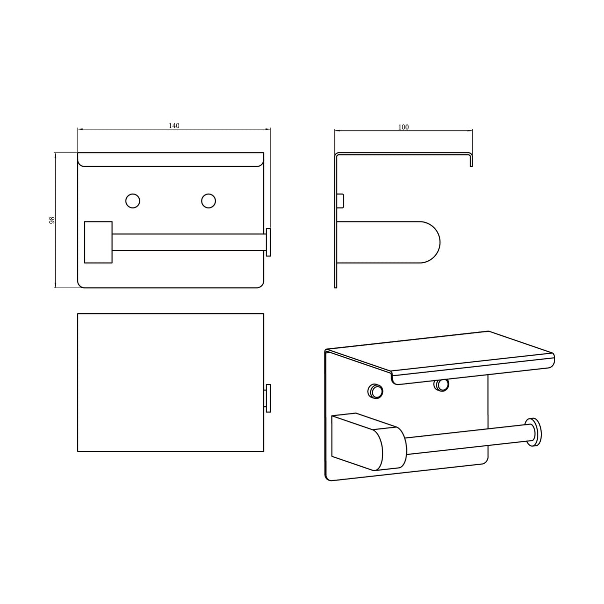 Toilet Roll Holder with Shelf Brushed Copper