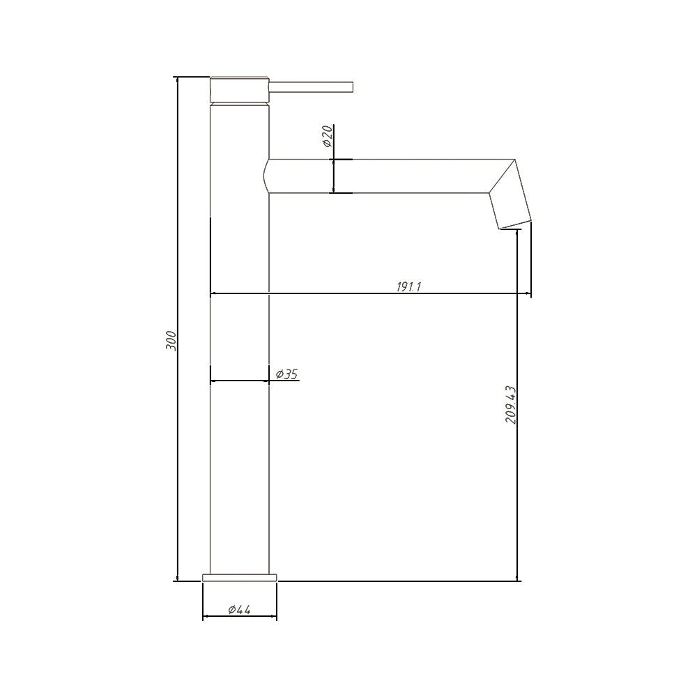 Hi-Rise Right Angle Basin Mixer Brushed Stainless Steel