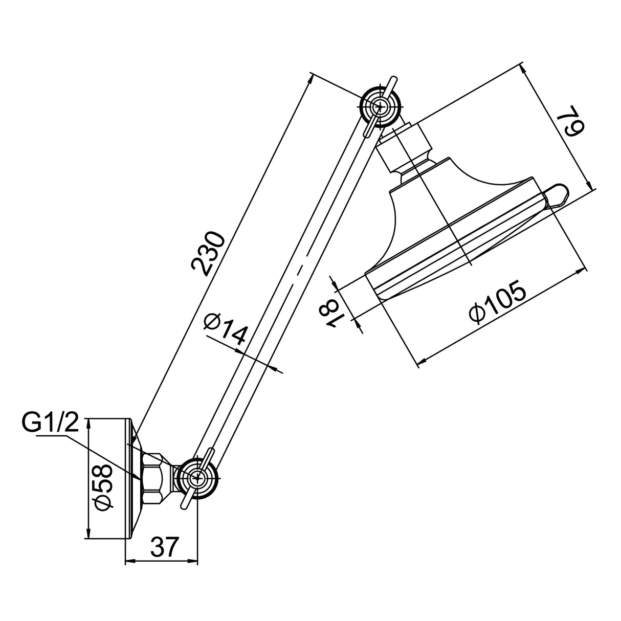 All-Directional Interlocking Arm with 3F Shower Head Chrome